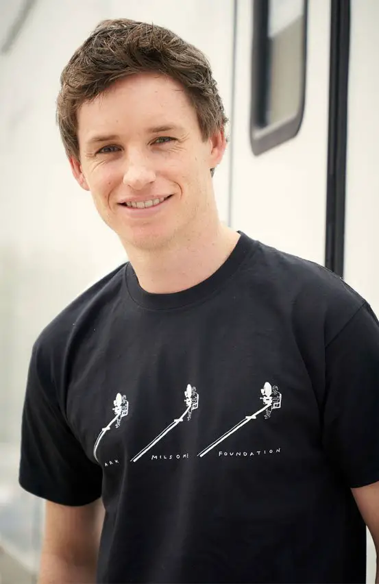 Eddie Redmayne supports the Mark Milsome Foundation with his Black Foundation T shirt - Photo courtesy of the Mark Milsome Foundation Website