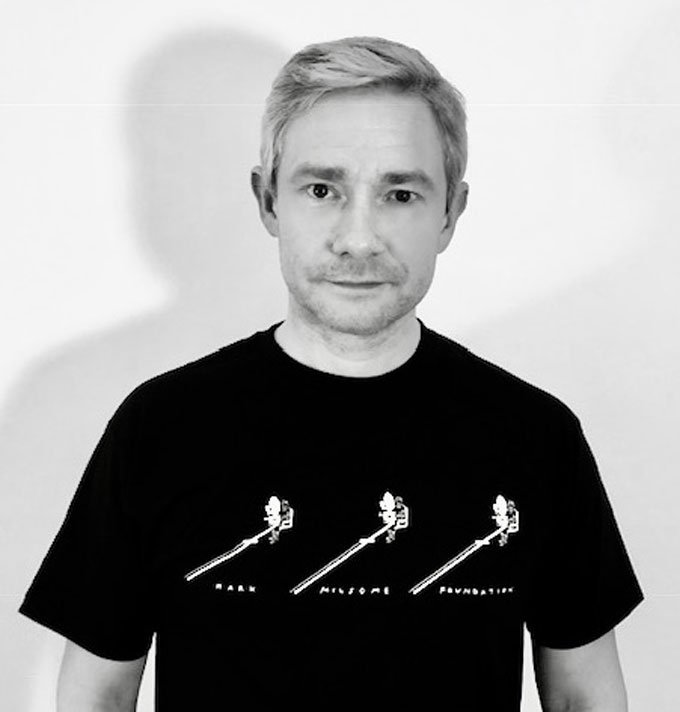 Martin Freeman supports the Mark Milsome Foundation with his Black Foundation T shirt - Photo courtesy of the Mark Milsome Foundation Website