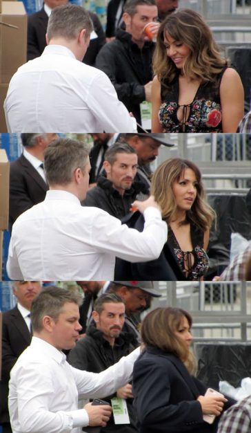 Matt Damon was the perfect gent giving wife Luciana Barroso his own jacket to keep her warm © Atlantic Images