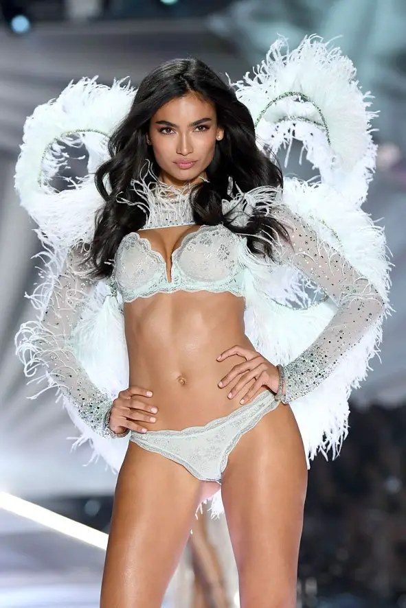 Kelly in Victoria’s Secret Dream Angels Wicked Unlined Uplift Bra & Dream Angels Scalloped Cheeky Panty Swarovski Embellished shrug with Feathered Wing - Photo courtesy of Victorias Secret Media Room by Dimitrios Kambouris / Getty Images