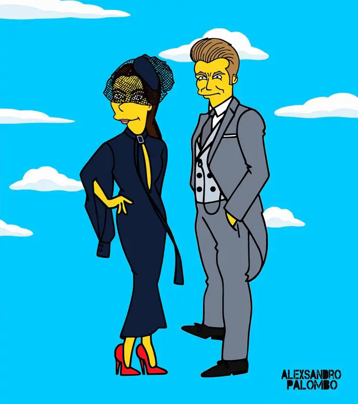 A Royal Affair! David Beckham and Victoria Beckham immortalized as Simspons Characters dressed up for Prince Harry & Meghan Markle's Wedding - Images courtesy of aleXsandroPalombo.com Media Relations