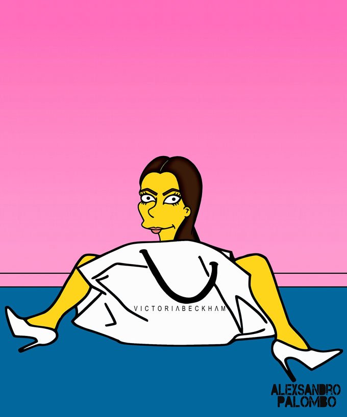 Victoria Beckham drawn as a Simpsons character depicting her recent 10 years in the fashion industry