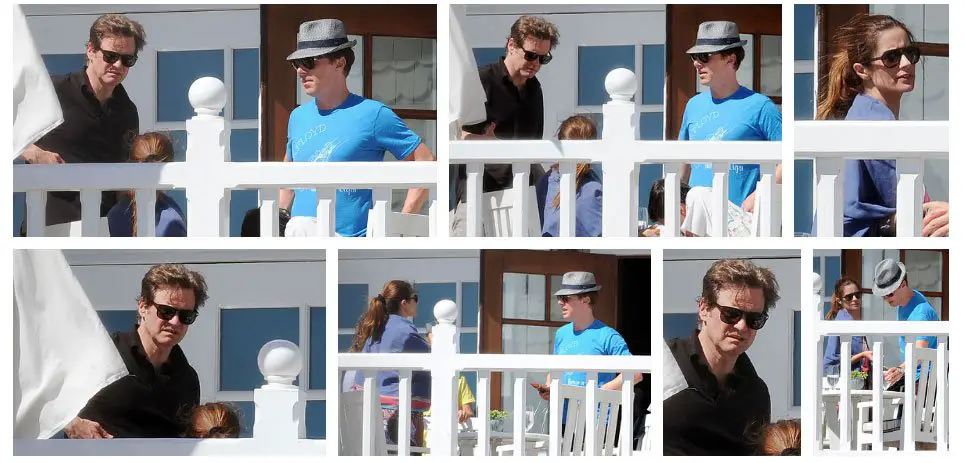 Beach Buddies! Benedict Cumberbatch, Colin Firth and his wife Livia Giuggioli hanging out together in Santa Monica © Atlantic Images