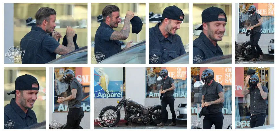 David Beckham showed of some grey stubble and an Oakland A's baseball cap in Santa Monica © Atlantic Images