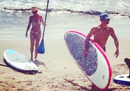 Exclusive: Katy Perry and Orlando Bloom pictured paddleboarding in 2017 before they announced engagement in 2019 © Atlantic Images