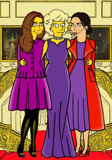 The late Princess Diana had her arms round her daughters-in-law Kate Middleton and Megan Markle - Photos Courtesy of AleXsandro Palombo