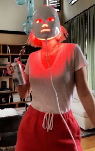 Party! January Jones wore a Déesse Professional LED Mask while holding a Coors Light!