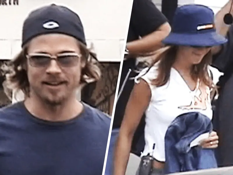 Jennifer Aniston rocked a bucket hat and an old school flip phone clipped to her belt as she left a store in Beverly Hills and was picked up by then husband Brad Pitt