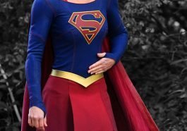 Melissa Benoist looked stunning in her Supergirl costume with a hand on her hip - More FREE Celebrity Images on www.CelebrityWotNot.photos