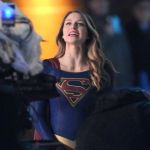 Supergirl didn't like the look of something in the sky as they filmed an episode on the streets of Vancouver © Atlantic Images Melissa Benoist’s Supergirl Fighting Crime But Who’s Behind The Mask