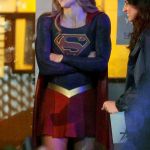 Melissa tried to keep her hands warm in the cold temperatures as they filmed a night scene in Vancouver © Atlantic Images Melissa Benoist’s Supergirl Fighting Crime But Who’s Behind The Mask