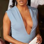 Eva Longoria turned heads as she showed off her cleavage in a Genny powder blue silk jumpsuit featuring a plunging neckline and pleated wide legs © Atlantic Images Eva Longoria turned heads as she showed off her cleavage in a Genny powder blue silk jumpsuit featuring a plunging neckline and pleated wide legs