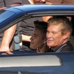 As the two of them sat in the Pontiac Firebird Trans Am the reports are that Justin is playing the voice of K.I.T.T © Atlantic Images As the two of them sat in the Pontiac Firebird Trans Am the reports are that Justin is playing the voice of K.I.T.T © Atlantic Images