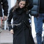 Selena Gomez played with her hair wearing a Versace Fall Trench Coat at the Sundance Film Festival © Atlantic Images Selena Gomez Versace Fall Trench Coat Sundance © Atlantic Images