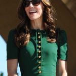Kate matched her black framed Ray-Bans with a green $3000 Dolce and Gabbana 40s style tea dress! © Atlantic Images Kate Middleton Ray-ban Wayfarer Dolce Gabbana Green Dress Canada Tour