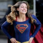 Melissa Benoist looked stunning as the wind blew throigh her hair on set of Supergirl in her iconic and revealing superhero costume © Atlantic Images Melissa Benoist Supergirl Revealing Costume Filming Vancouver