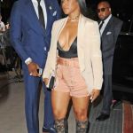 LeBron James and wife Savannah Brinson were pictured at the Floyd Mayweather Vs Conor McGregor fight with Savannah stealing the show and turning heads in her revealing cleavage-baring outfit! © Atlantic Images Savannah Brinson Cleavage LeBron James Suit Mayweather McGregor Fight