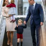 Duchess Kate and Prince George both waved goodbye to the crowds as William held on to George’s hand while Kate held Charlotte in her arms © Atlantic Images Prince William Kate Middleton Prince George Princess Charlotte Family Photo Catherine Walker Dress Leaving Canada